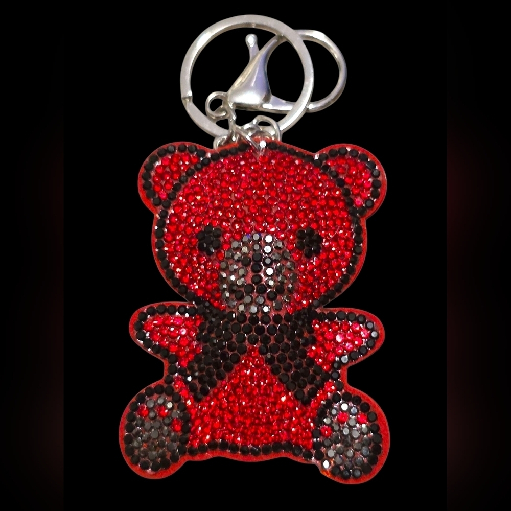 Red Rhinestone Bear Bag Charm Keychain